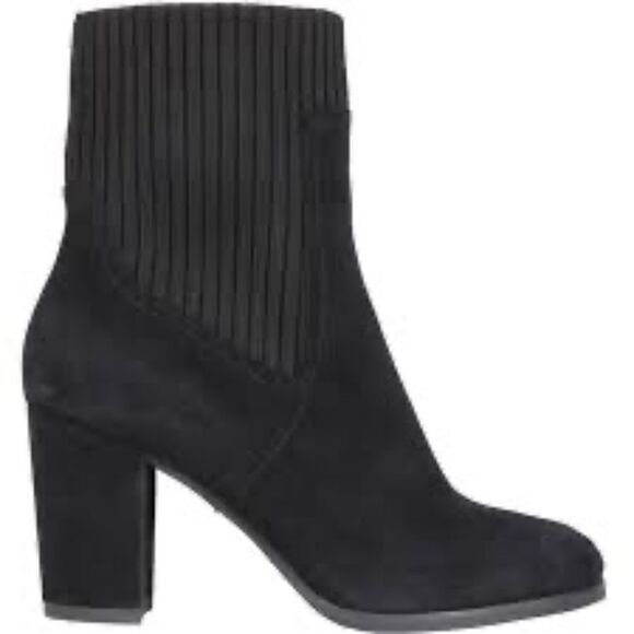 Vionic Kaylee Black Suede/Fabric Weather Resistant Side Zip Booties Sz 7.5 - Picture 1 of 7